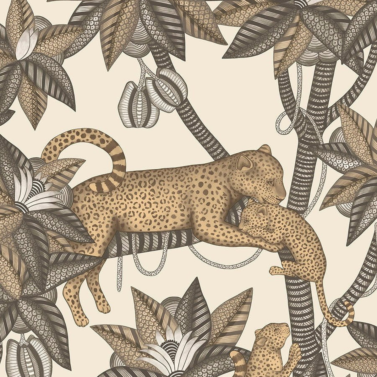 Satara wallpaper by Cole & Son in Soot & Metallic Gold on Linen, design detail