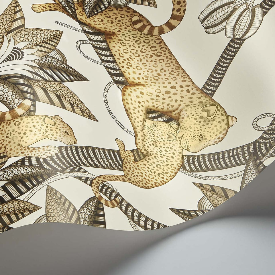 Satara wallpaper by Cole & Son in Soot & Metallic Gold on Linen, curved paper detail