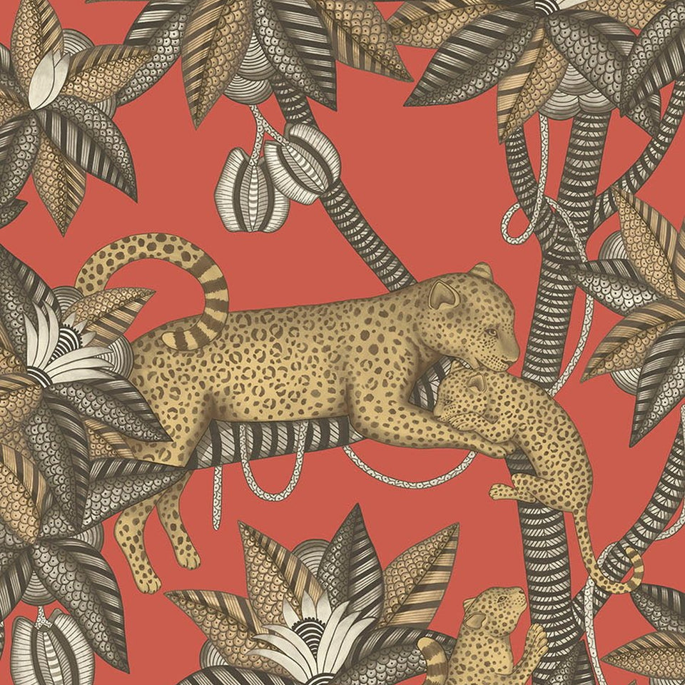 Satara wallpaper by Cole & Son in Soot & Metallic Gold on Rouge, design detail