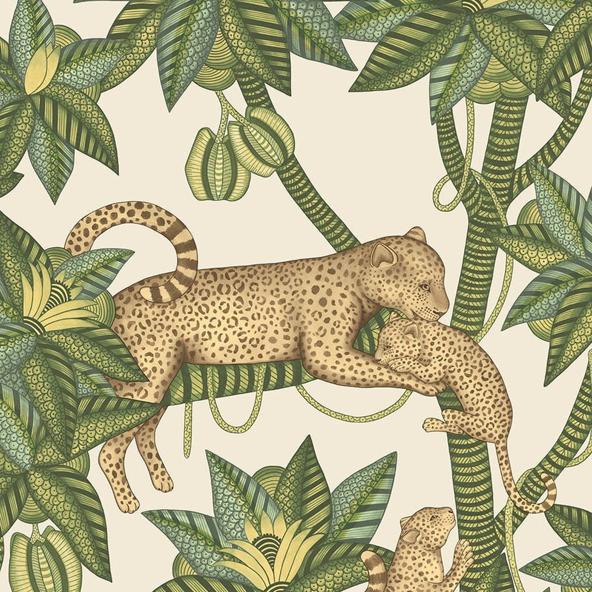 Satara wallpaper by Cole & Son in Spring Green & Sand on Linen, design detail
