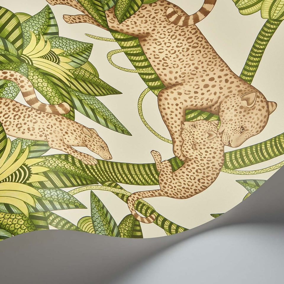 Satara wallpaper by Cole & Son in Spring Green & Sand on Linen, curved paper detail