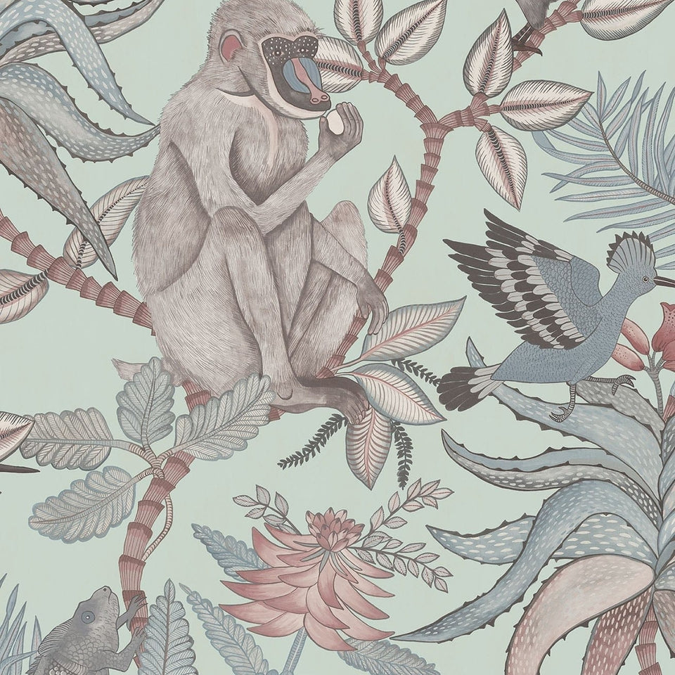 Savuti wallpaper by Cole & Son in Blush & Sky Blue on Duck Egg, design detail