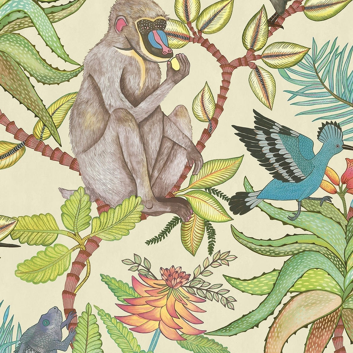 Savuti wallpaper by Cole & Son in Bright Multi on Cream, design detail
