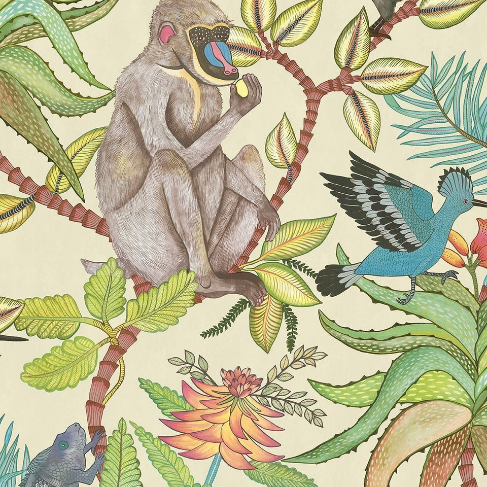 Savuti wallpaper by Cole & Son in Bright Multi on Cream, design detail