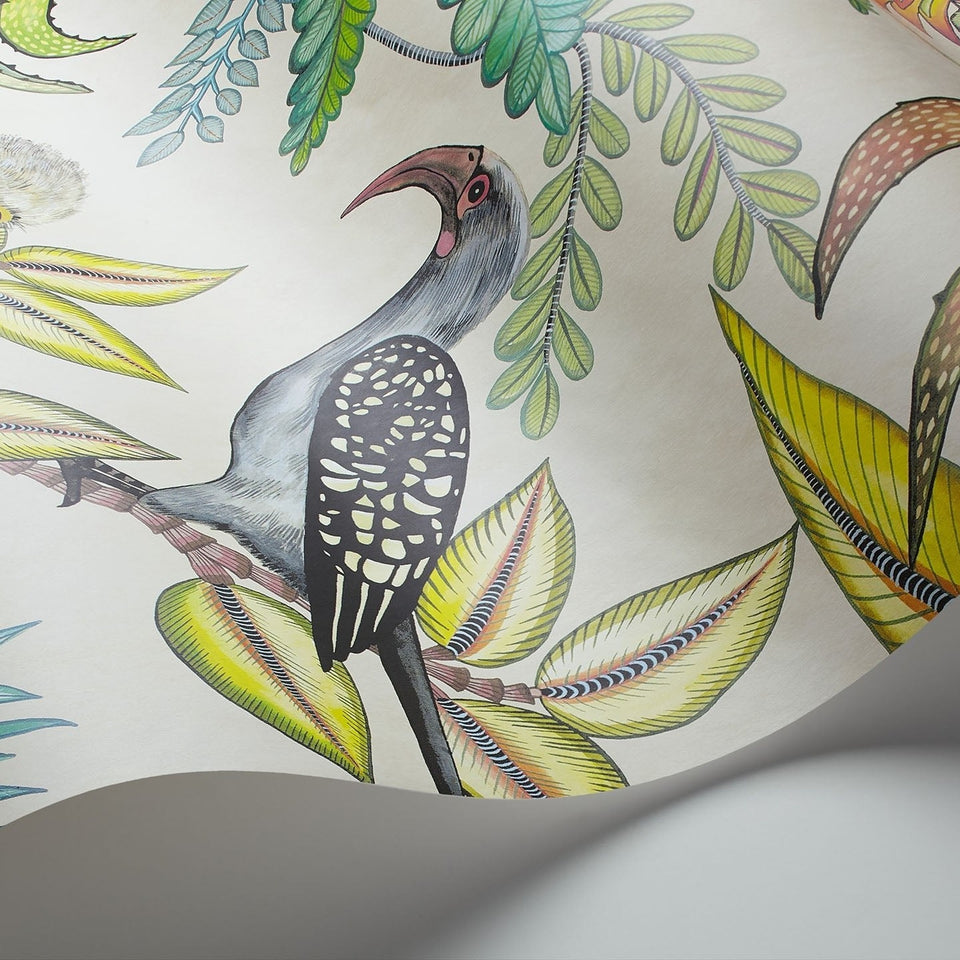 Savuti wallpaper by Cole & Son in Bright Multi on Cream, curved paper detail