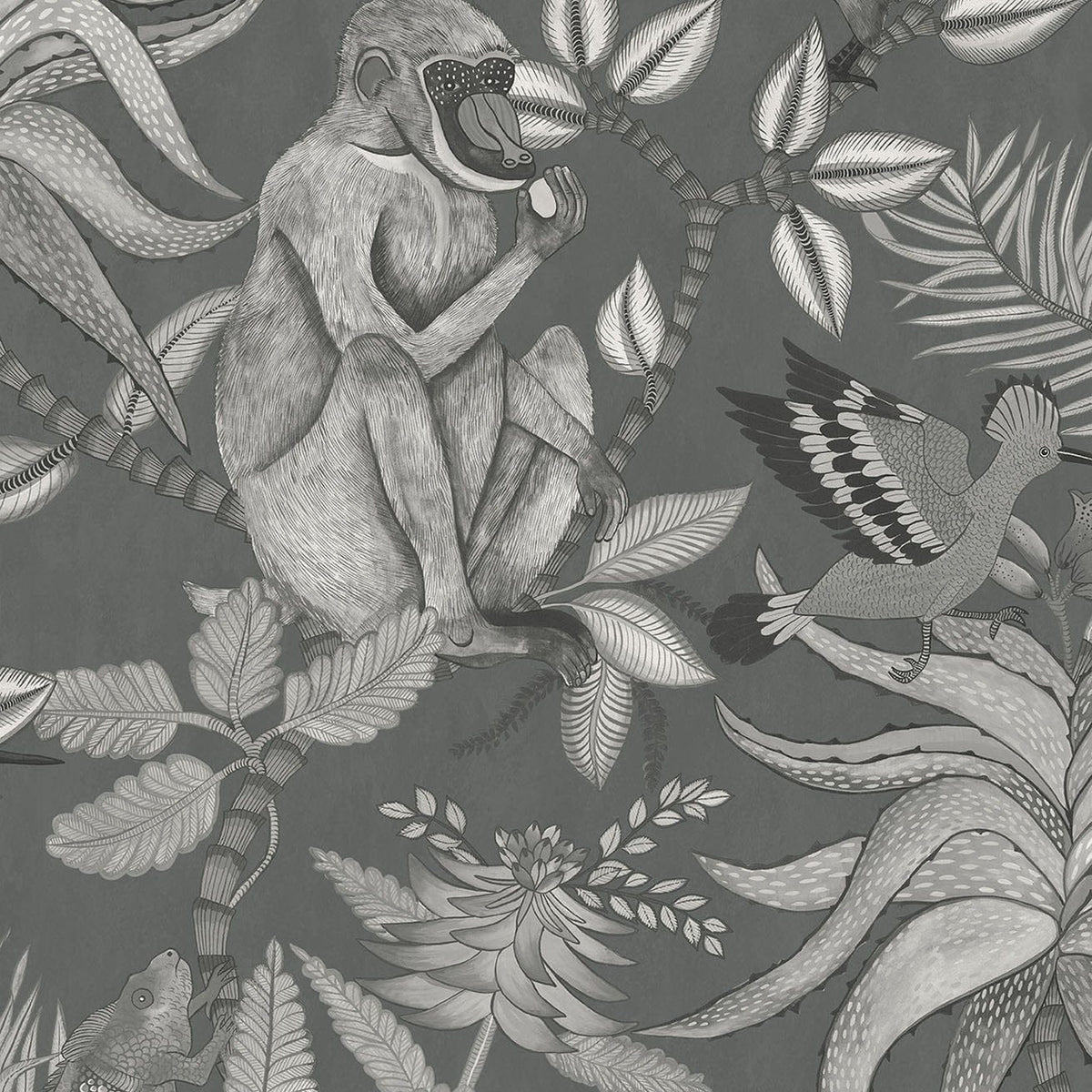 Savuti wallpaper by Cole & Son in Soot on Charcoal, design detail
