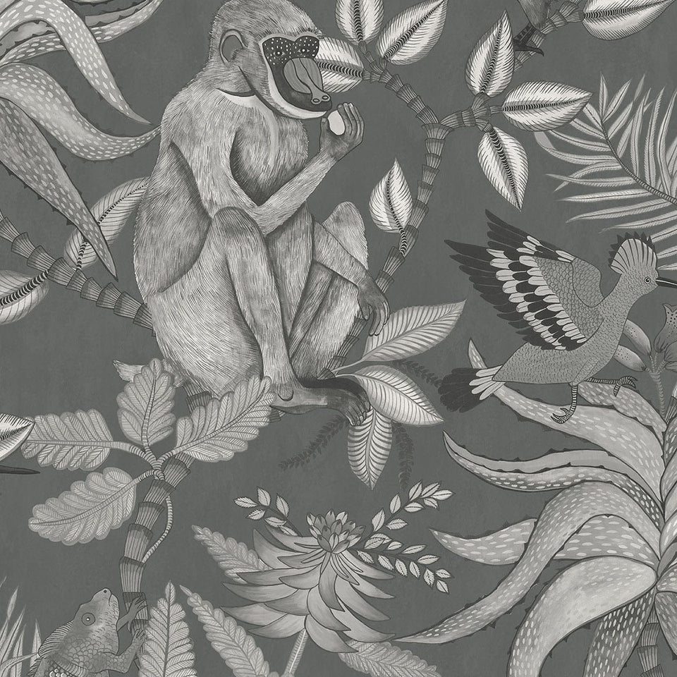 Savuti wallpaper by Cole & Son in Soot on Charcoal, design detail