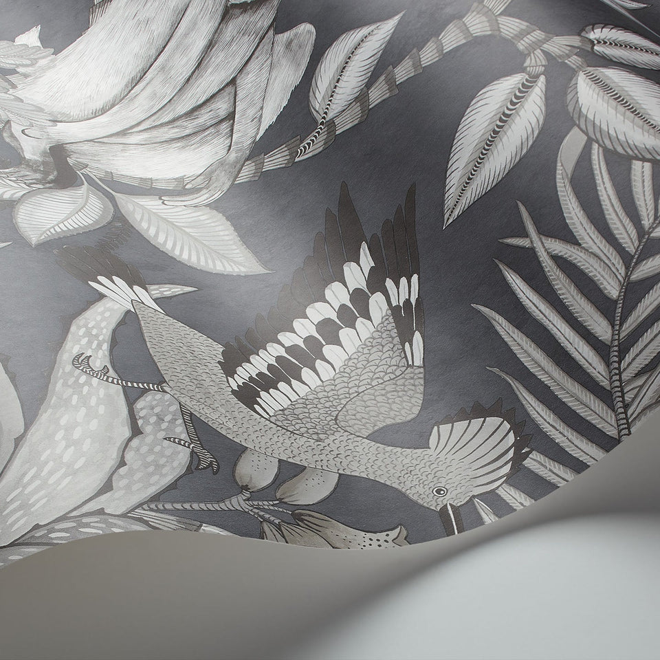 Savuti wallpaper by Cole & Son in Soot on Charcoal, curved paper detail
