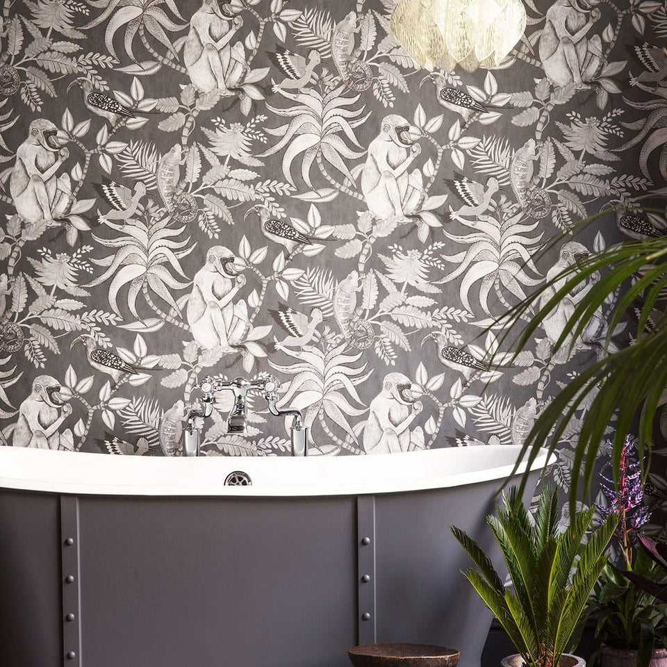 Savuti wallpaper by Cole & Son in Soot on Charcoal, room setting