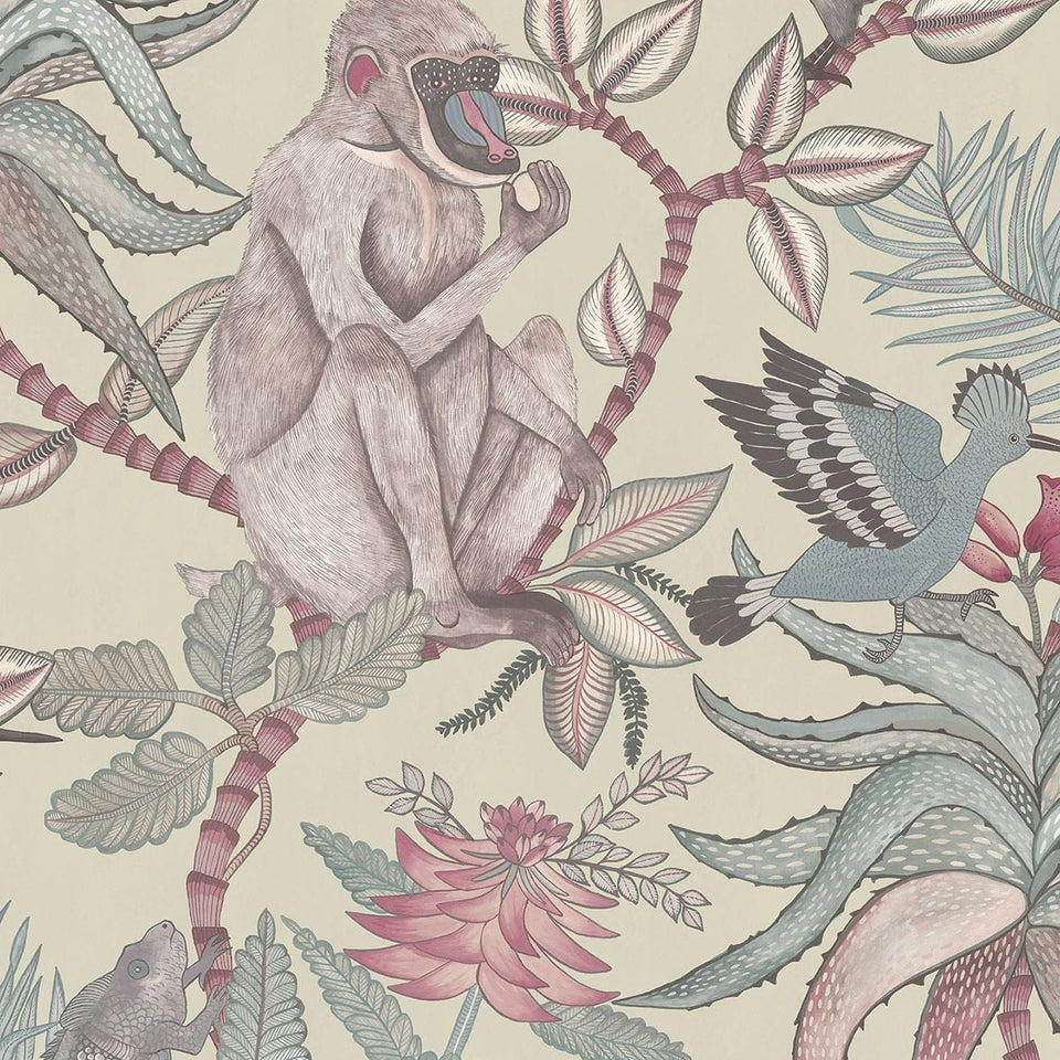 Savuti wallpaper by Cole & Son in Dove & Powder Blue on Safari, design detail