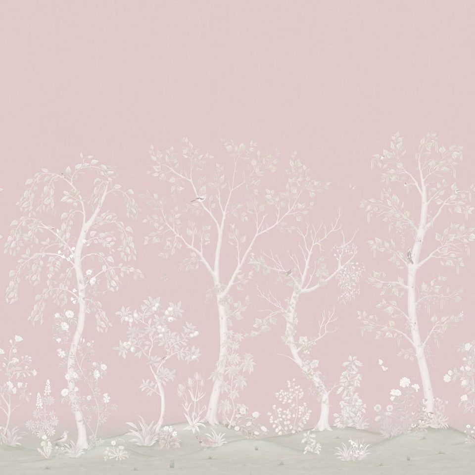 Seasonal Woods wallpaper by Cole & Son in Rose Quartz Pearl, cropped panorama detail