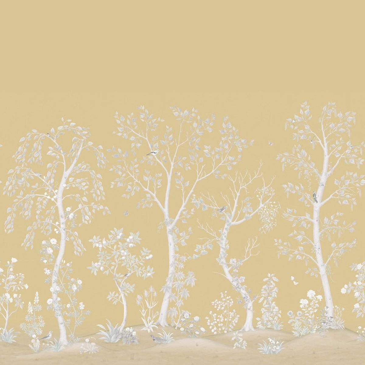 Seasonal Woods wallpaper by Cole & Son in Gold Pearl, cropped panorama detail