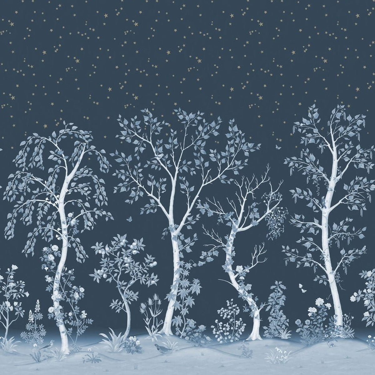 Seasonal Woods wallpaper by Cole & Son in Midnight, cropped panorama detail