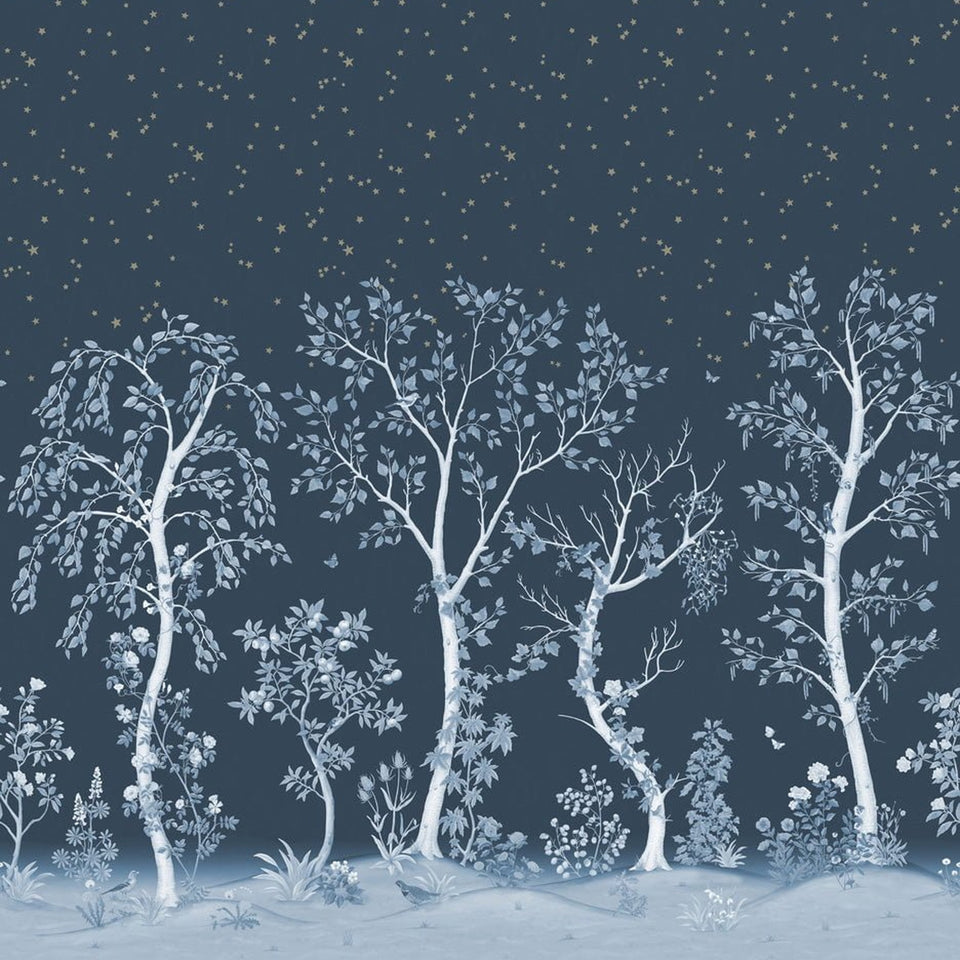 Seasonal Woods wallpaper by Cole & Son in Midnight, cropped panorama detail