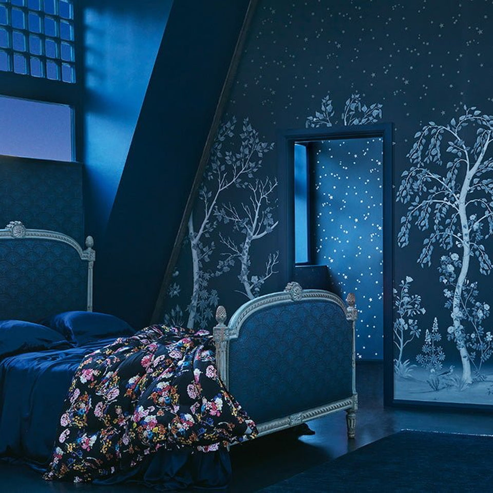 Seasonal Woods wallpaper by Cole & Son in Midnight, room setting
