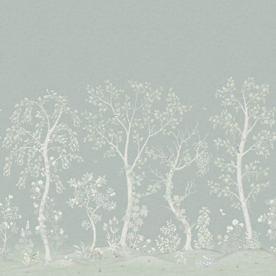 Seasonal Woods wallpaper by Cole & Son in Sage, cropped panorama detail