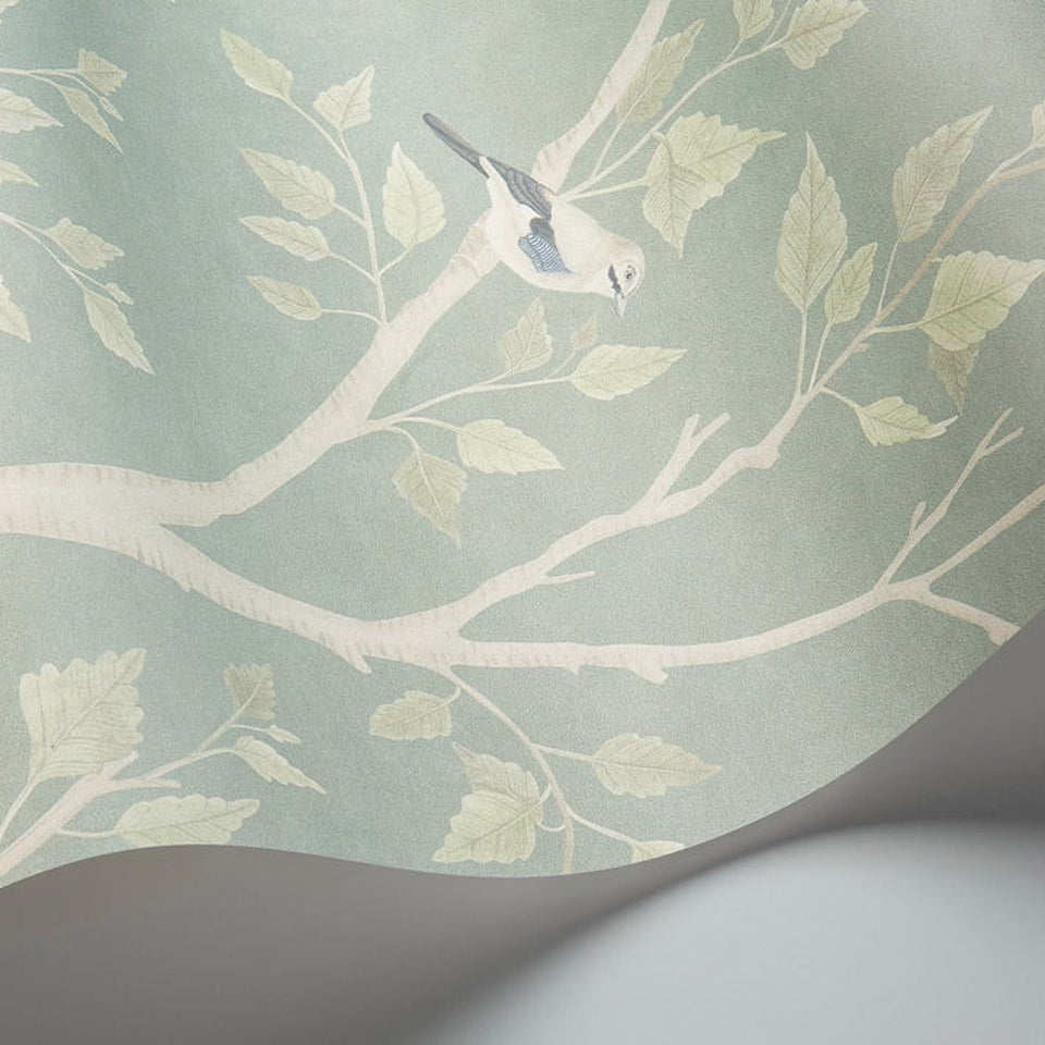 Seasonal Woods wallpaper by Cole & Son in Sage, surface detail