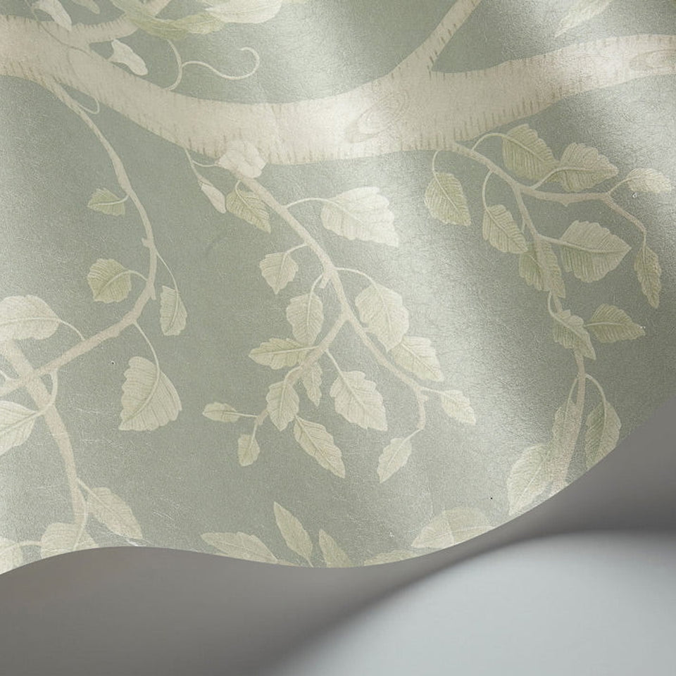 Seasonal Woods wallpaper by Cole & Son in Sage Pearl, surface detail