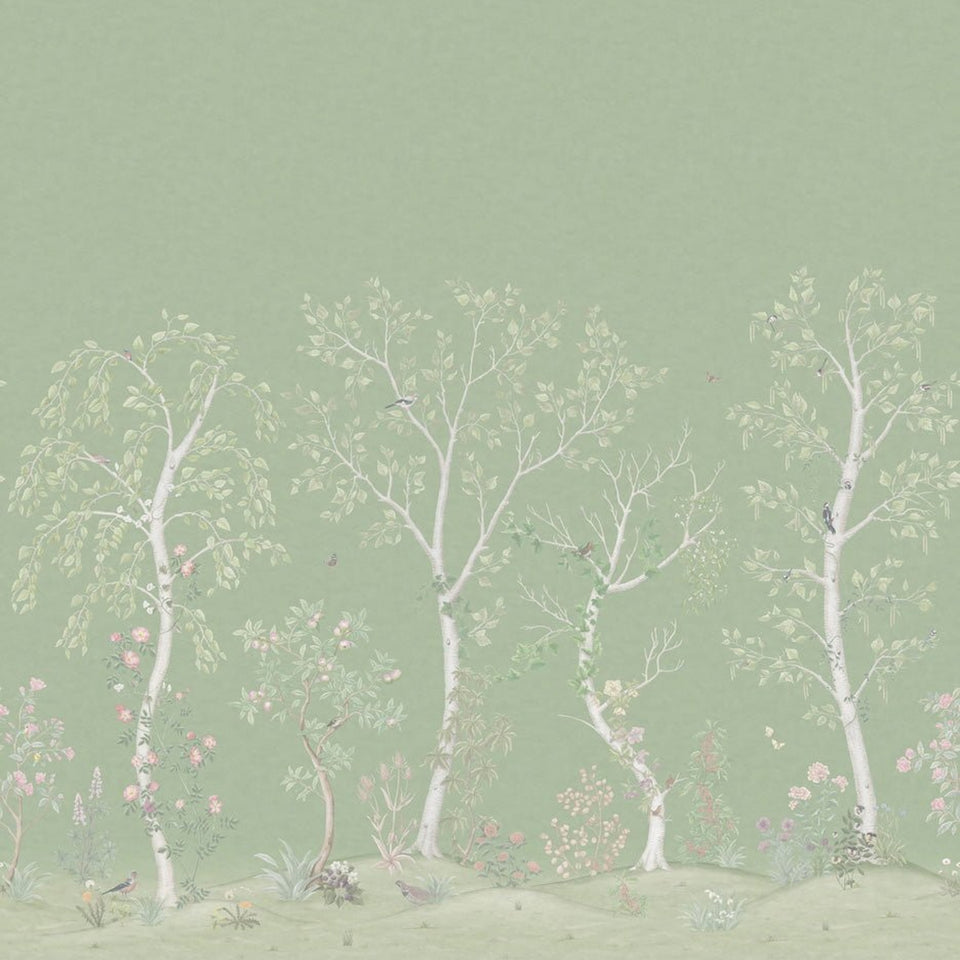 Seasonal Woods wallpaper by Cole & Son in Jade, cropped panorama detail