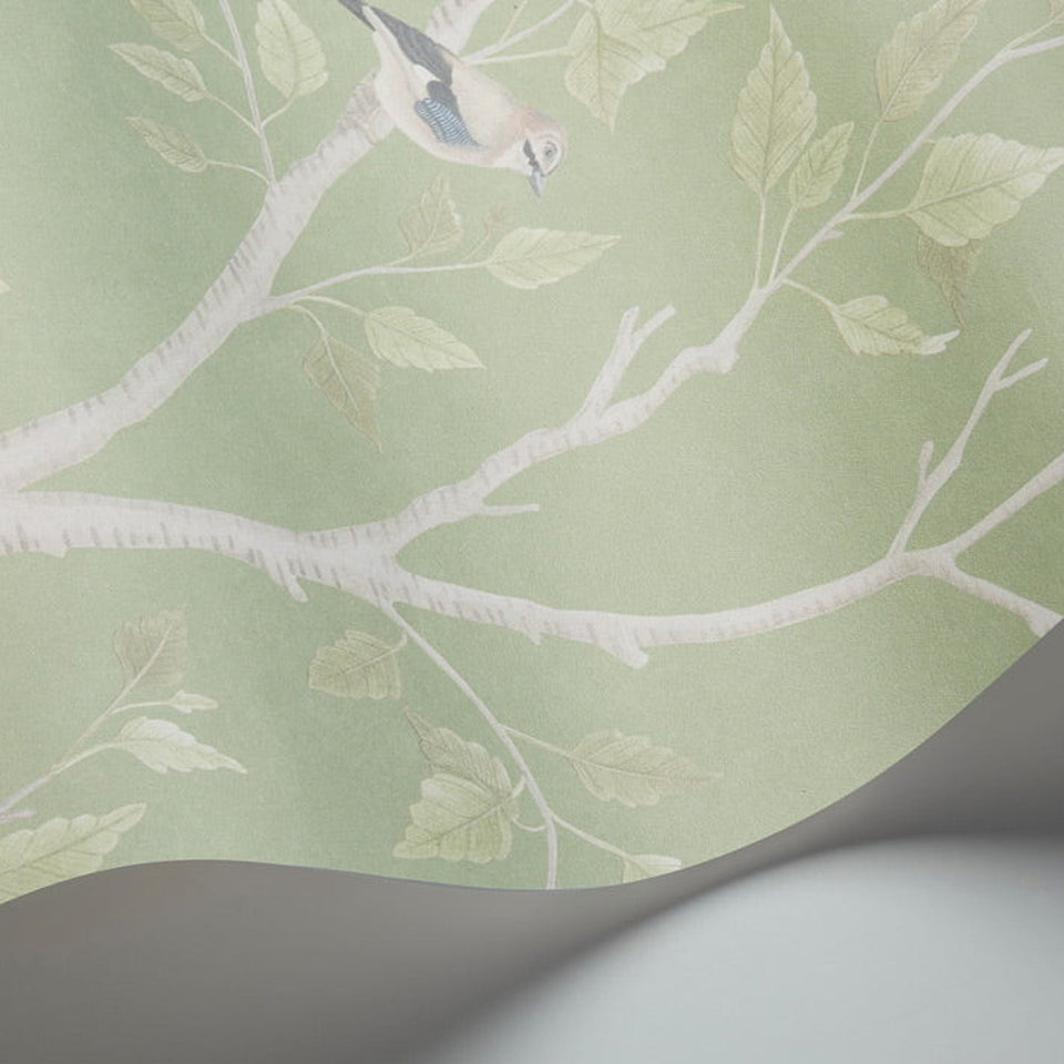 Seasonal Woods wallpaper by Cole & Son in Jade, surface detail