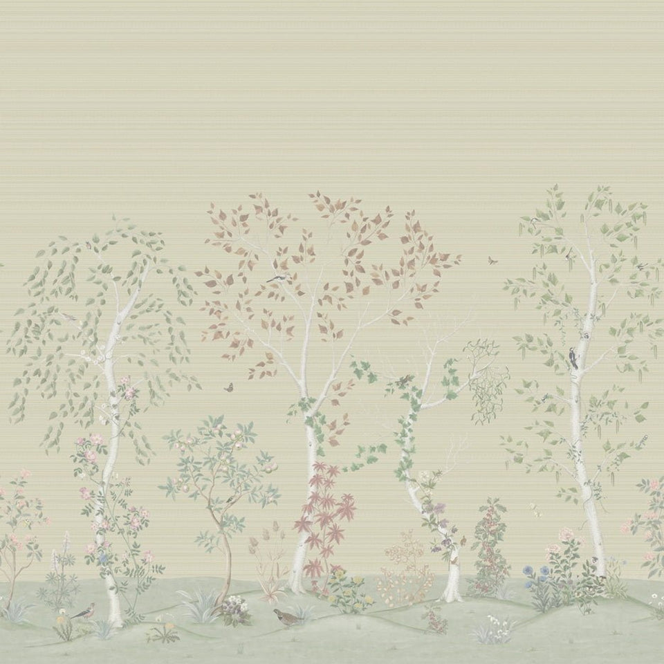 Seasonal Woods in Oat Natural Grasscloth by Cole & Son, 120/6019G, cropped panorama detail