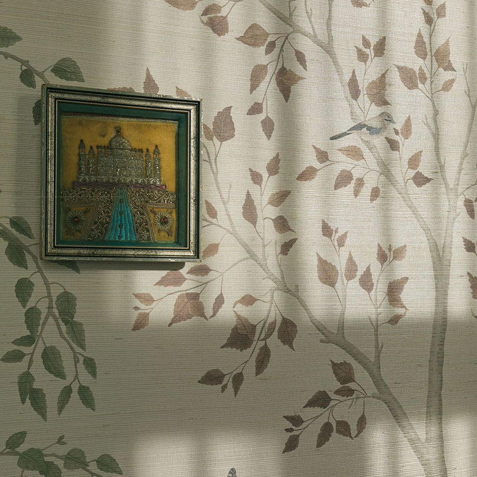 Seasonal Woods in Oat Natural Grasscloth by Cole & Son, 120/6019G, room setting