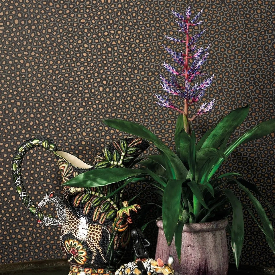 Senzo Spot by Cole & Son in Charcoal & Metallic Gold, room setting
