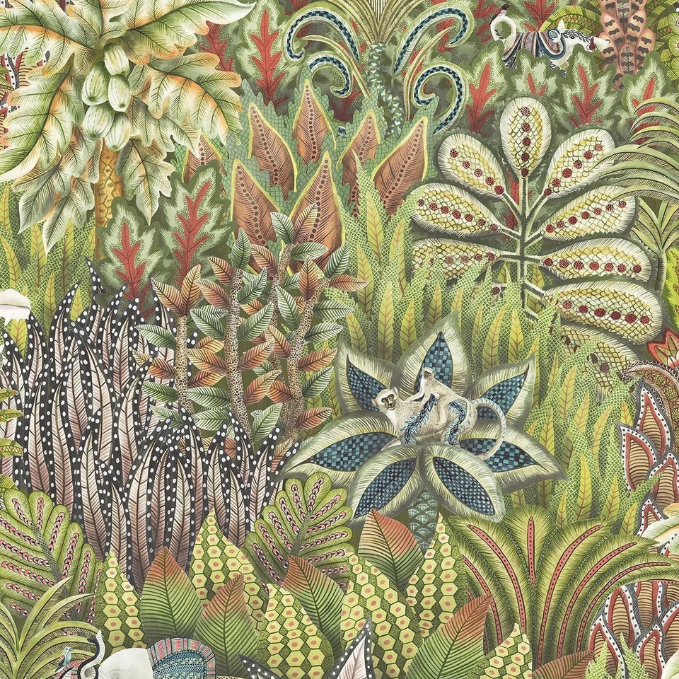 Singita wallpaper by Cole & Son in Olive Green Multi, pattern