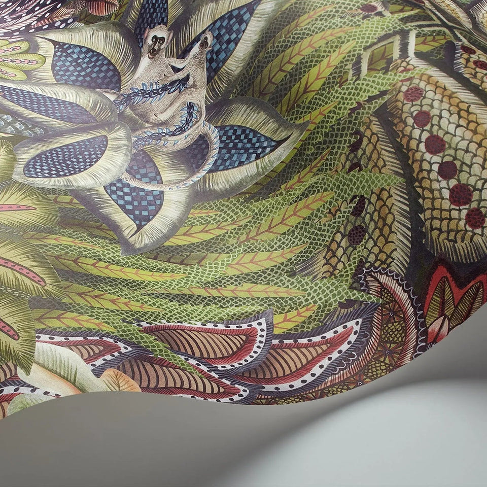 Singita wallpaper by Cole & Son in Olive Green Multi, surface detail
