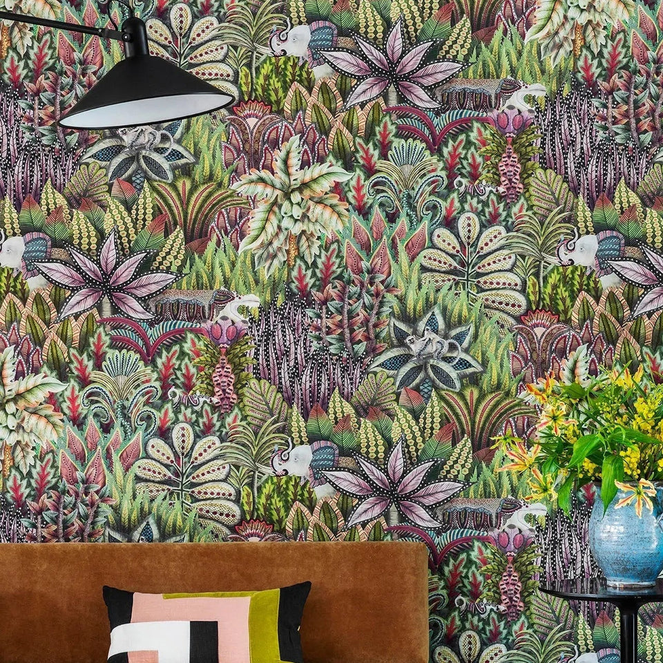 Singita wallpaper by Cole & Son in Olive Green Multi, room setting