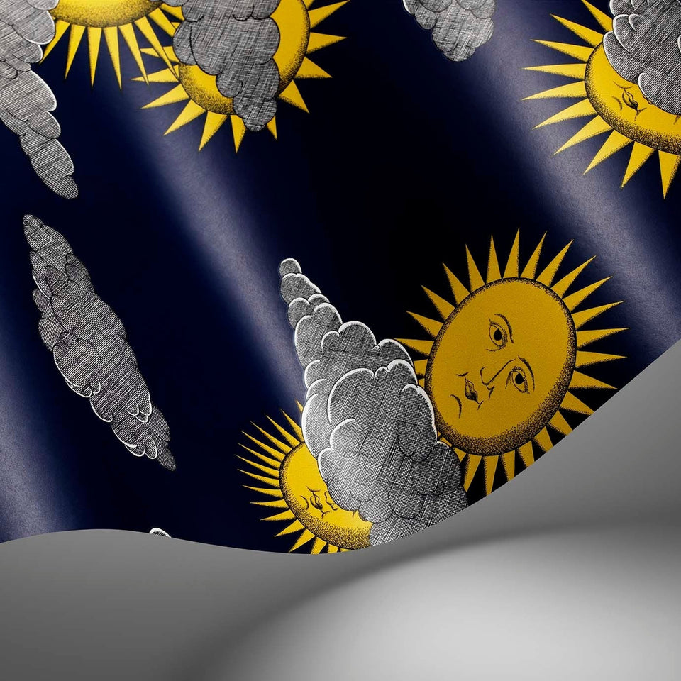 Soli e Nuvole wallpaper by Cole & Son in Yellow & Blue, surface detail