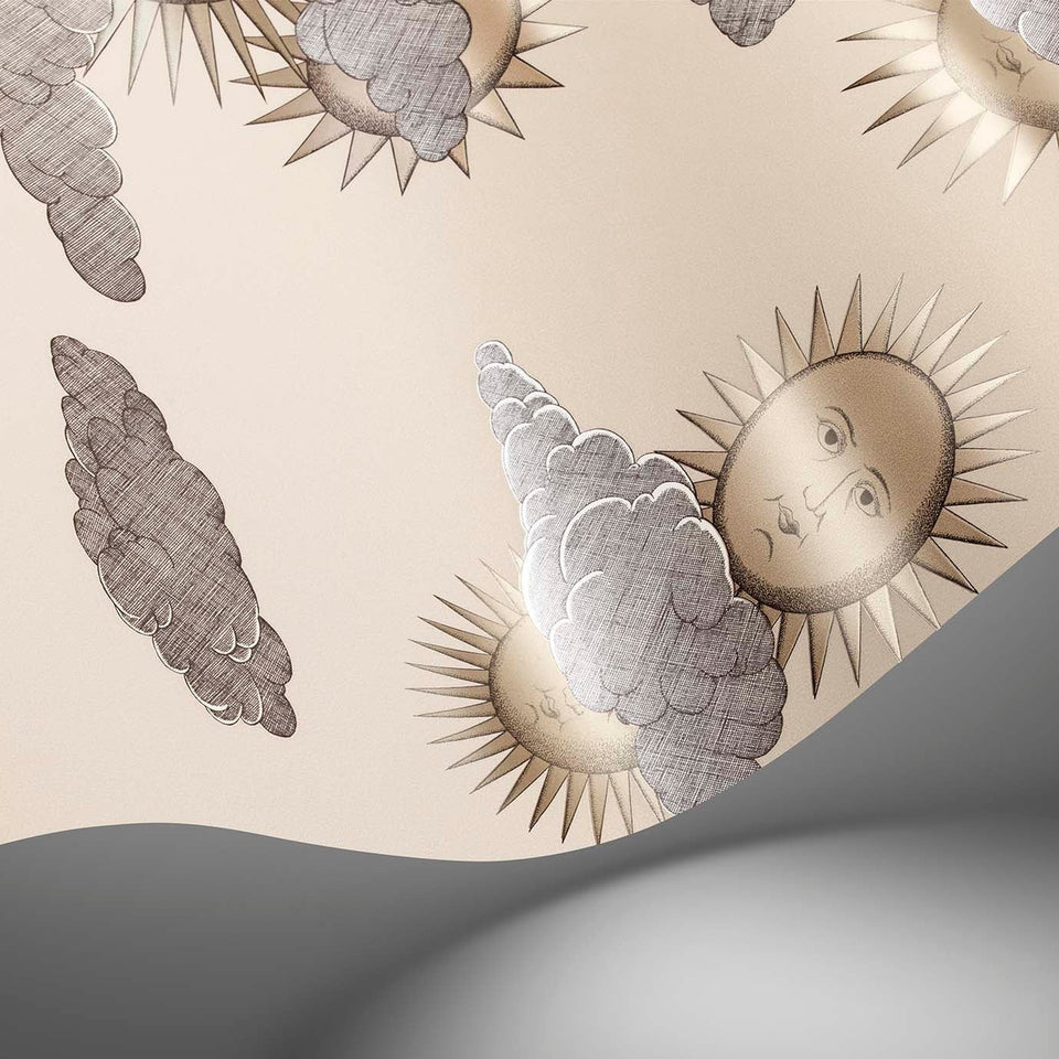 Soli e Nuvole wallpaper by Cole & Son in Beige & Soft Gold, surface detail