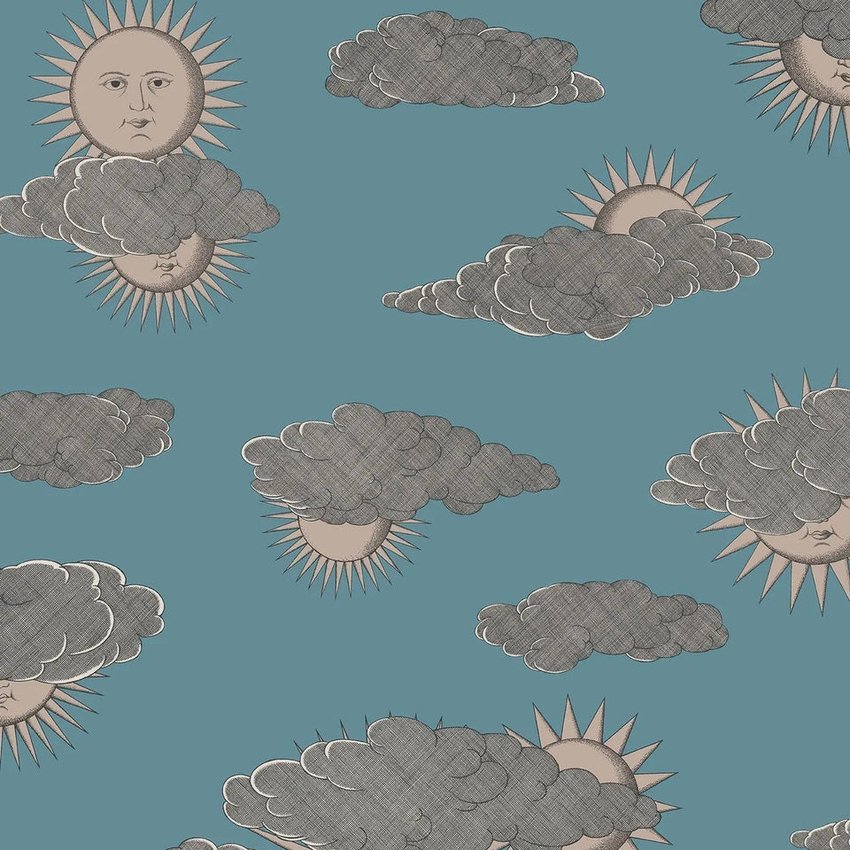 Soli e Nuvole wallpaper by Cole & Son in Teal & Rose Gold, pattern