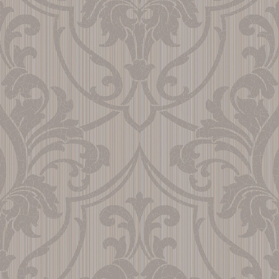St Petersburg Damask wallpaper by Cole & Son in Metallic Gilver on Taupe, pattern