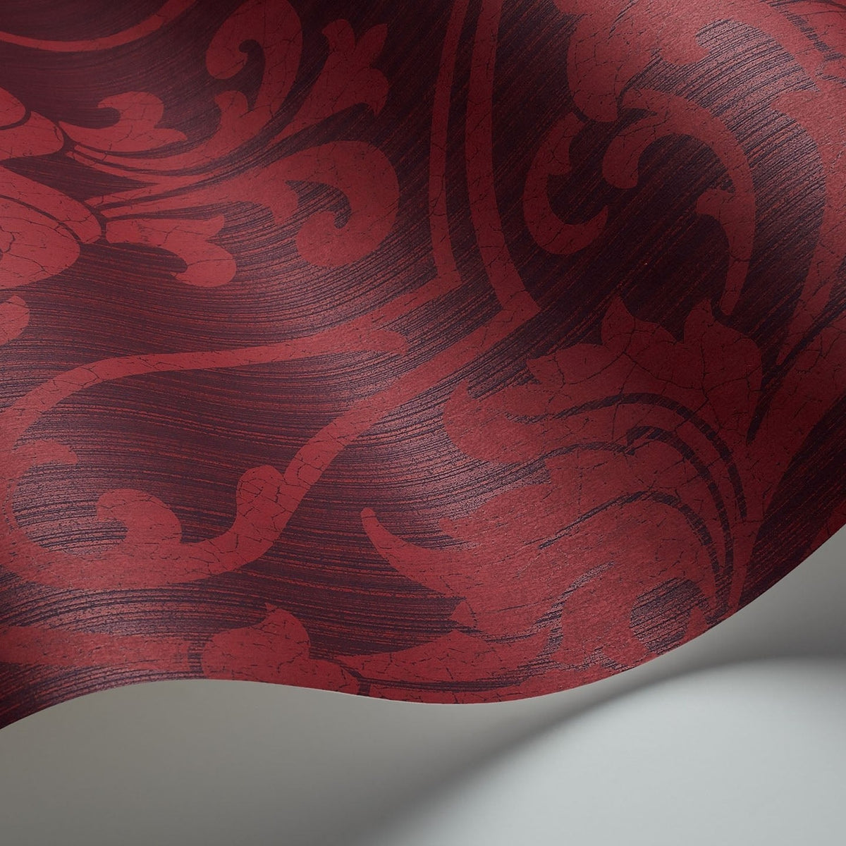 St Petersburg Damask wallpaper by Cole & Son in Red on Ink, surface detail