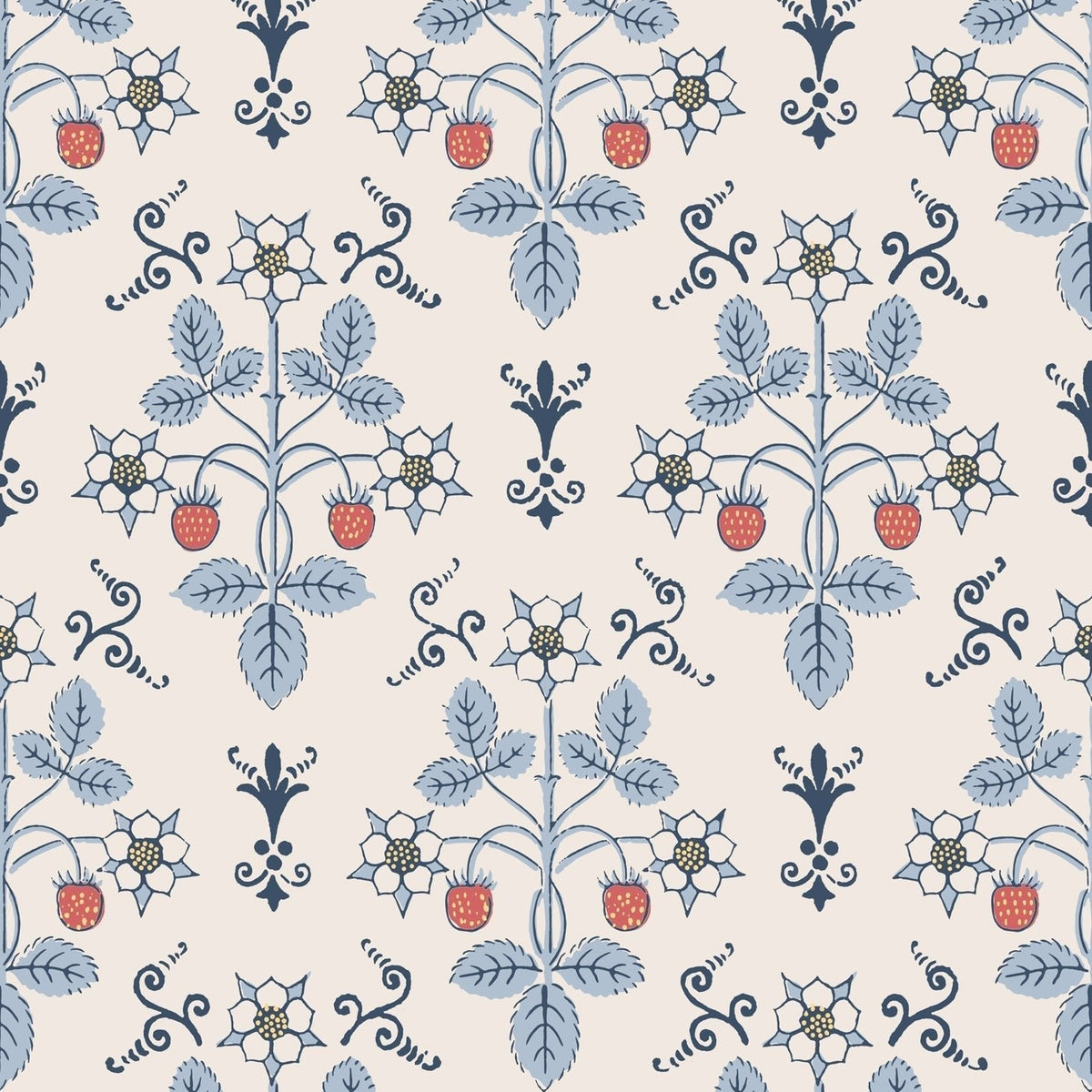 Strawberry wallpaper by Cole & Son in China Blue on Cream, pattern