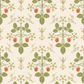Strawberry wallpaper by Cole & Son in Poppy, Spring Green & Metallic Gold on Stone, pattern