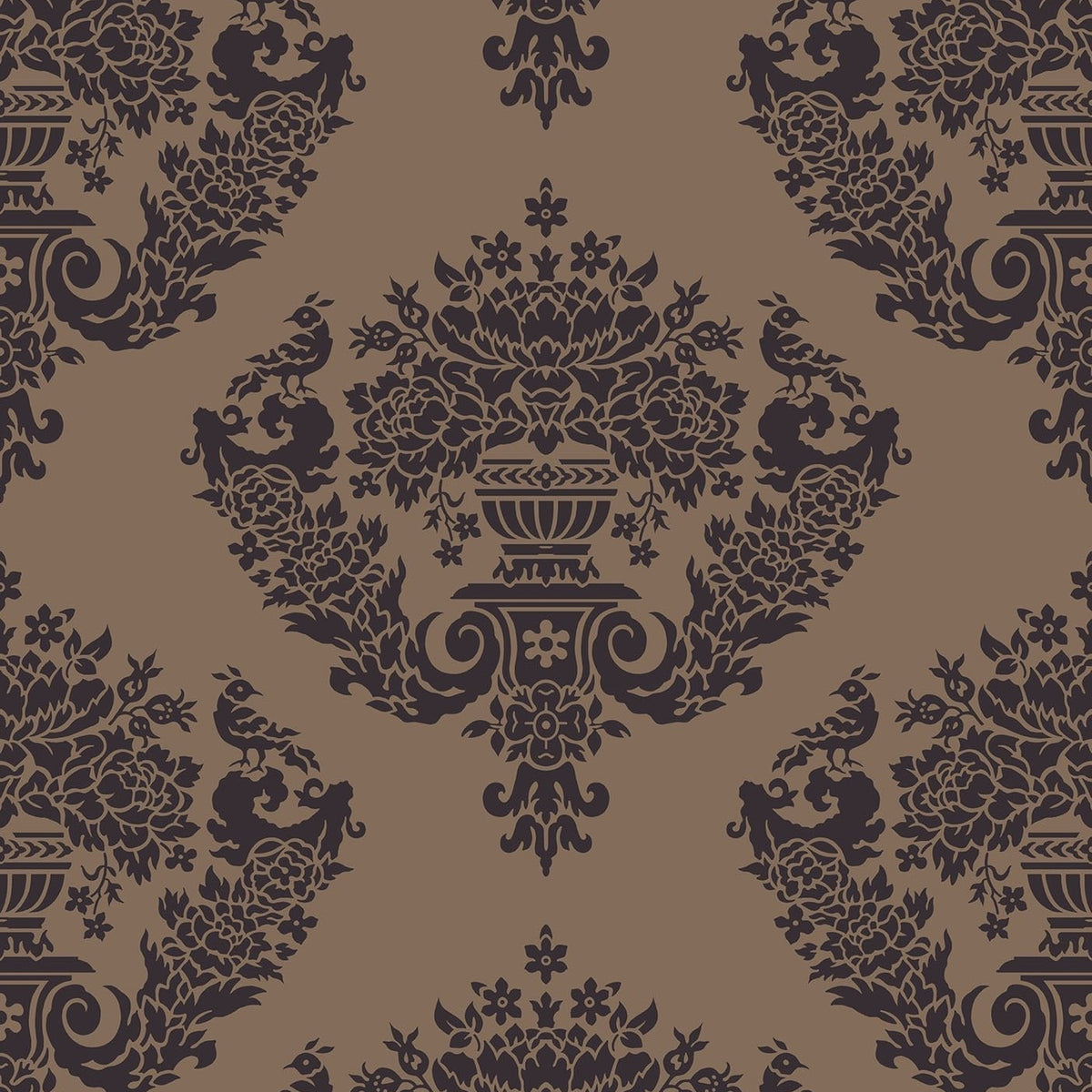 Sudbury wallpaper by Cole & Son in Black on Metallic Bronze, pattern