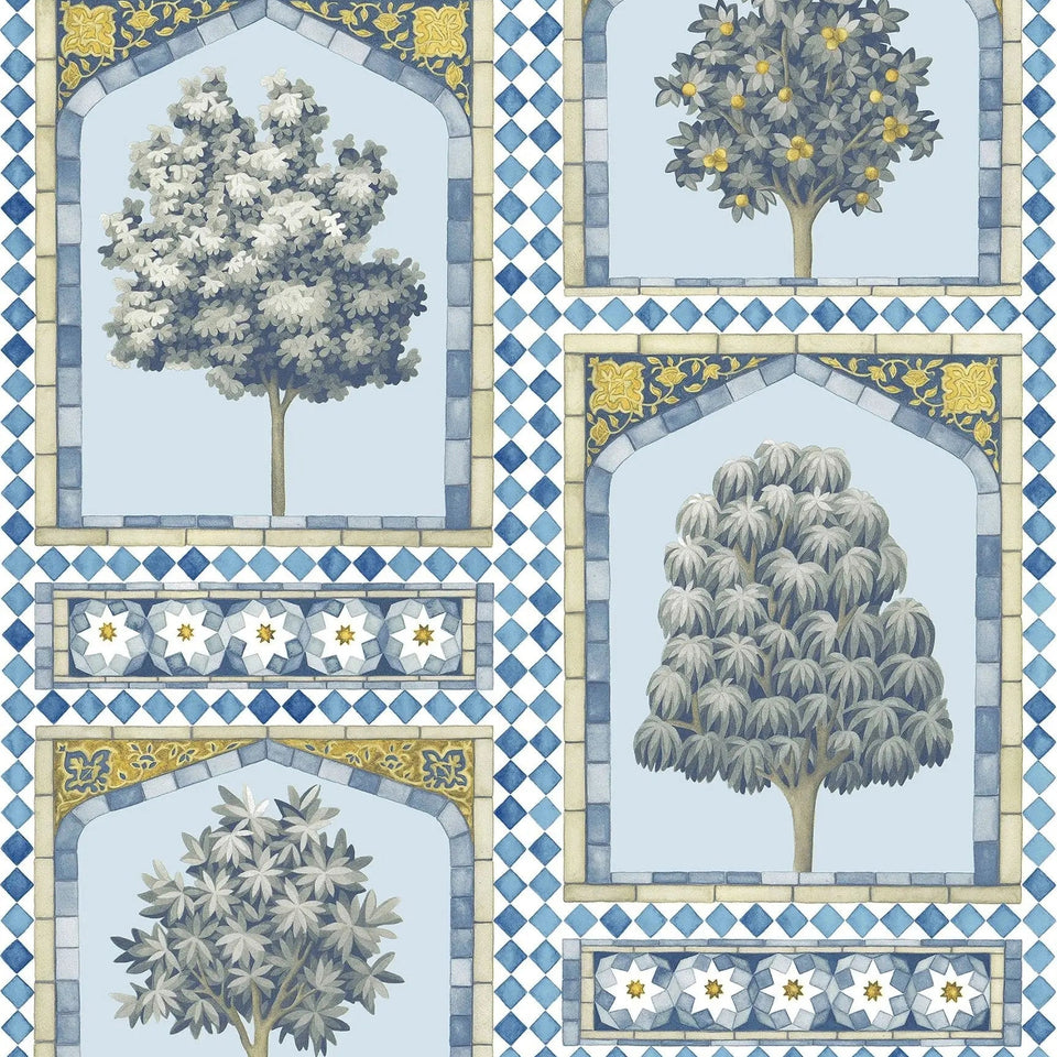 Sultan’s Palace wallpaper by Cole & Son in China Blue & Ochre, pattern