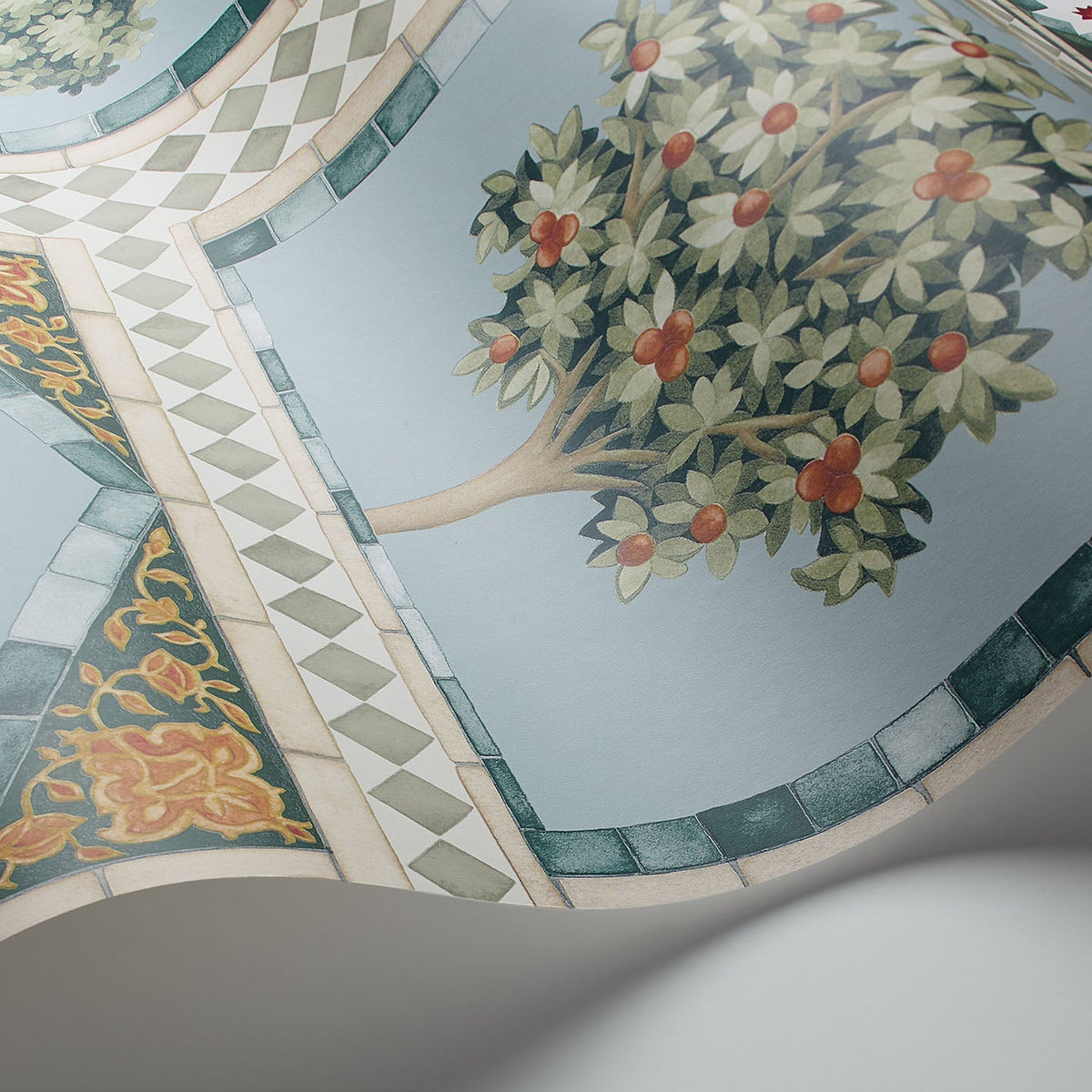 Sultan’s Palace wallpaper by Cole & Son in Print Room Blue & Duck Egg, surface detail