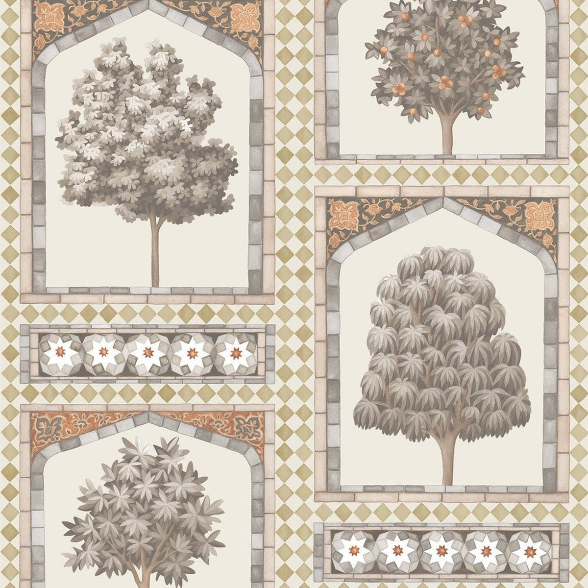 Sultan’s Palace wallpaper by Cole & Son in Metallic Gold & Spice, pattern