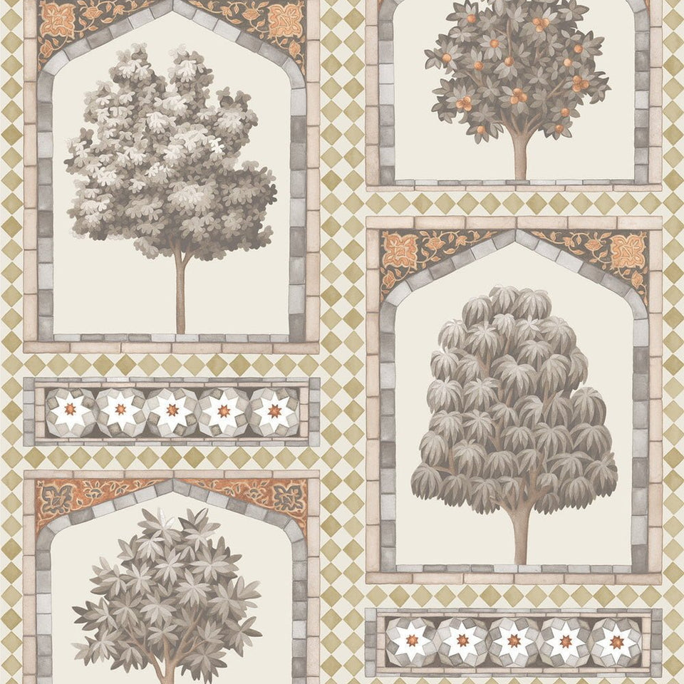 Sultan’s Palace wallpaper by Cole & Son in Metallic Gold & Spice, pattern