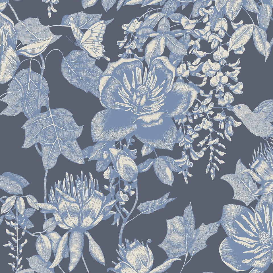 Tivoli wallpaper by Cole & Son in Hyacinth Blue on Midnight, pattern