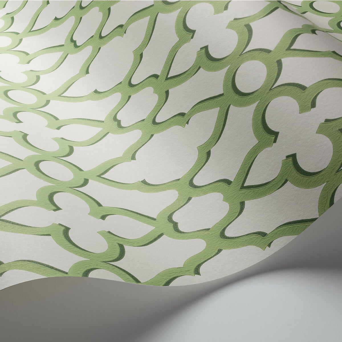 Treillage wallpaper by Cole & Son in Leaf Green on Chalk, surface detail