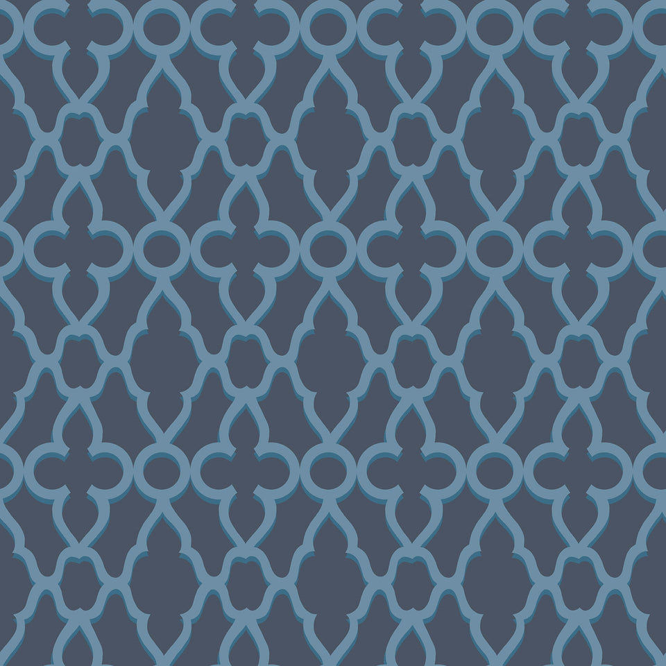 Treillage wallpaper by Cole & Son in Cerulean Blue on Midnight, pattern