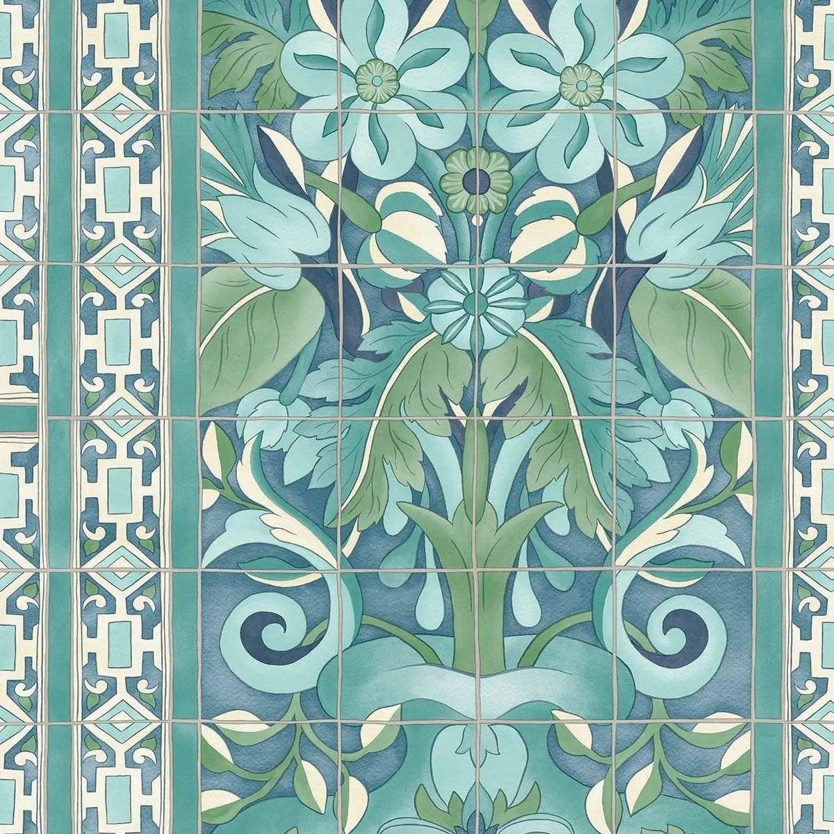 Triana wallpaper by Cole & Son in Teal & Dark Teal on Denim, pattern