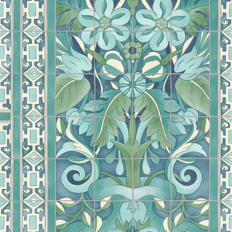 Triana wallpaper by Cole & Son in Teal & Dark Teal on Denim, pattern