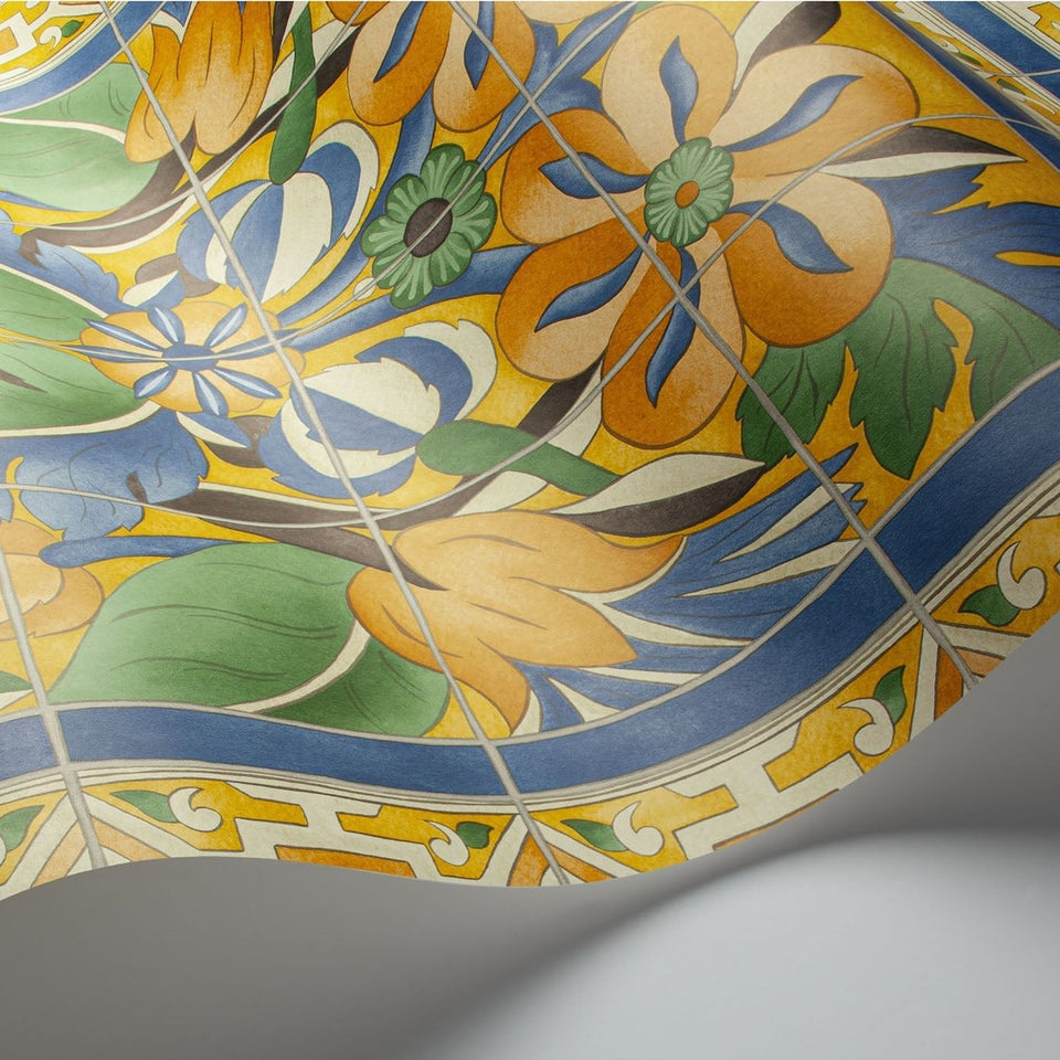 Triana wallpaper by Cole & Son in Marigold & Hyacinth on Canary Yellow, surface detail