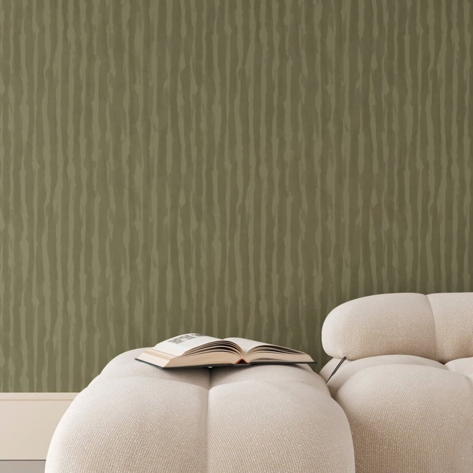 True-Punk Stripe wallpaper in Khaki in a styled interior