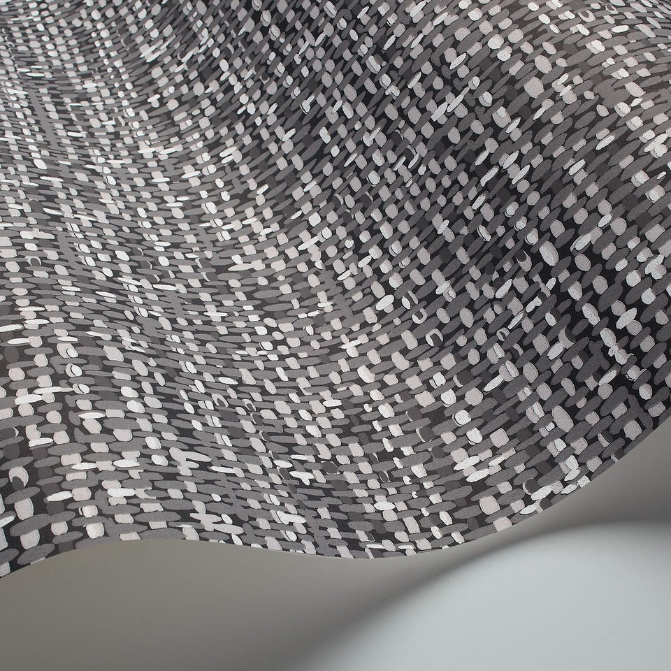 Tweed wallpaper by Cole & Son in Charcoal & Grey on Black, curved wallpaper detail